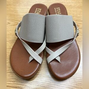 Italian Shoemakers Brown and Taupe Wedge Sandal with Elastic Strap Size 6